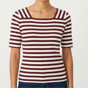 Ann Taylor Burgundy and White Striped Top